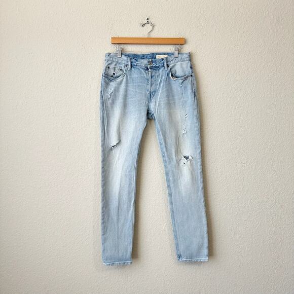 ALLSAINTS Rex Damaged Jeans Blue Denim Slim Fit Distressed Grunge - Picture 1 of 14